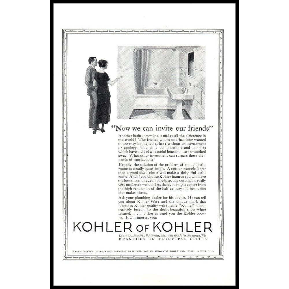 1924 Kohler Bathroom Fixtures Vintage Print Ad Man Woman Formalwear Wall Art
